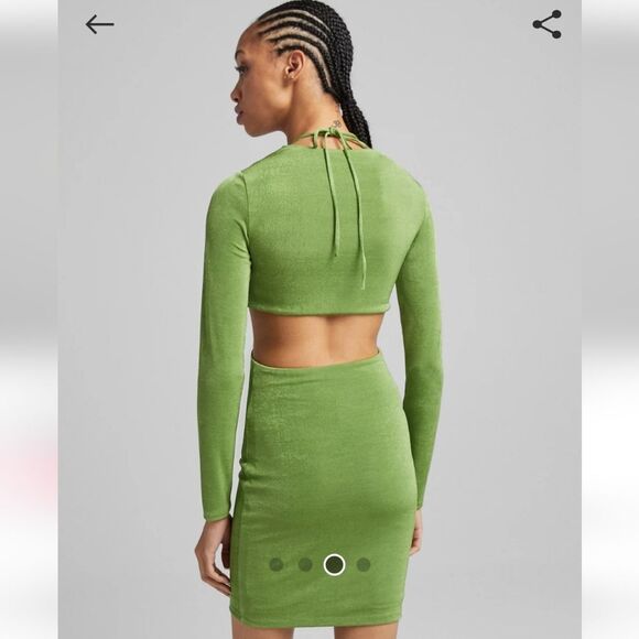 Bershka Cut Out Detail Square Neck Mini Dress Green Womens Size S - Picture 2 of 9